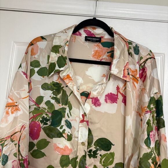The Refinery Tan Floral Button Up Tunic Top Size 3X - Picture 3 of 8